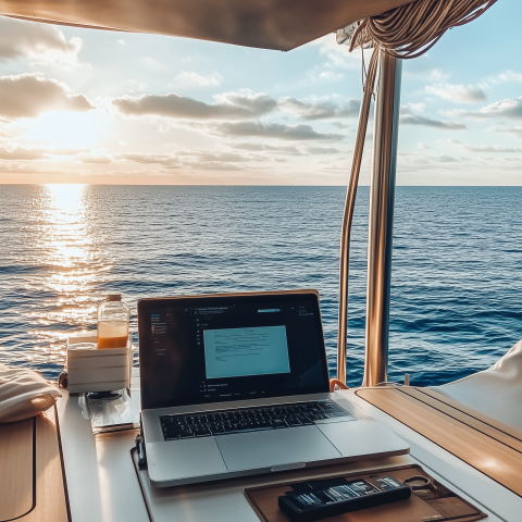 Remote Work Setup Aboard Ocean Yacht
