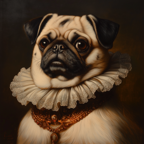 Renaissance-Style Portrait of a Pug in Ruffles