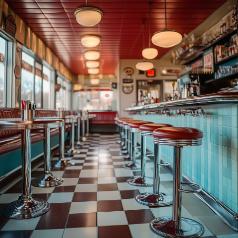 Retro American Diner with Checkered Floor