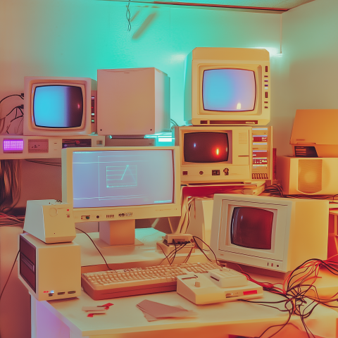 Retro Computer Lab with Vintage Monitors