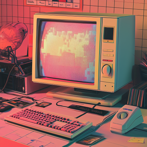 Retro Computer with Glitchy Screen Display