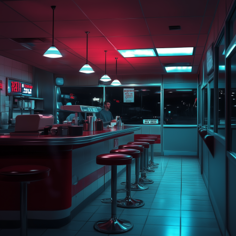 Retro Diner Interior with Neon Lighting