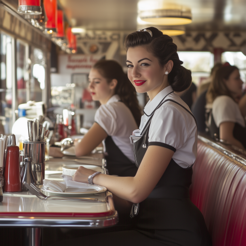 Retro Diner Waitress in 1950s Uniform