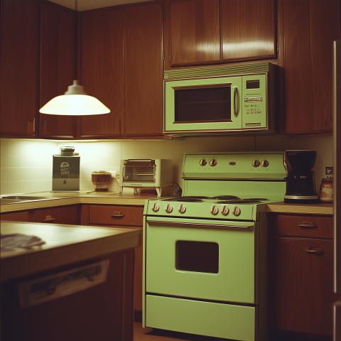 Retro Green Kitchen with Wood Cabinets