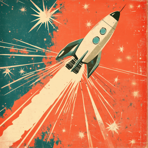 Retro Rocket Launch Pop Art Poster