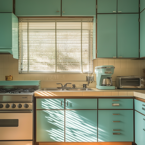 Retro Turquoise Kitchen with Morning Light