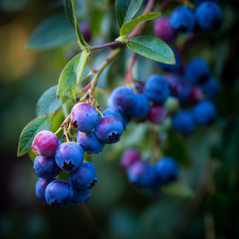 Ripe Blueberries Growing on Bush