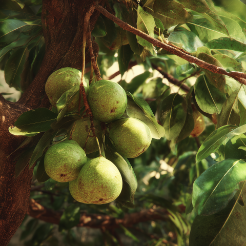 Ripe Green Pears on Tree