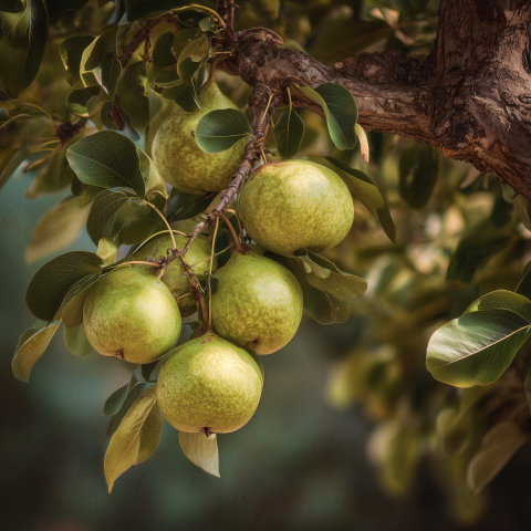 Ripe Pears Hanging on Tree Branch