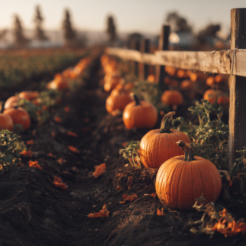 Ripe Pumpkins in Autumn Harvest Field
