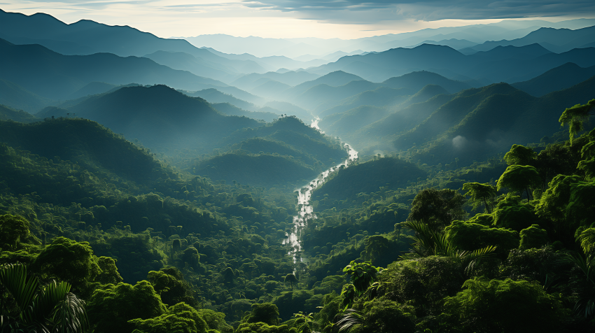 River Winding Through Verdant Mountains