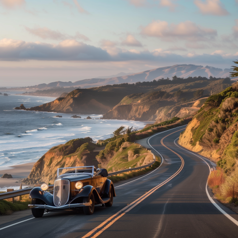 Roadster cruising along a scenic coastal highway