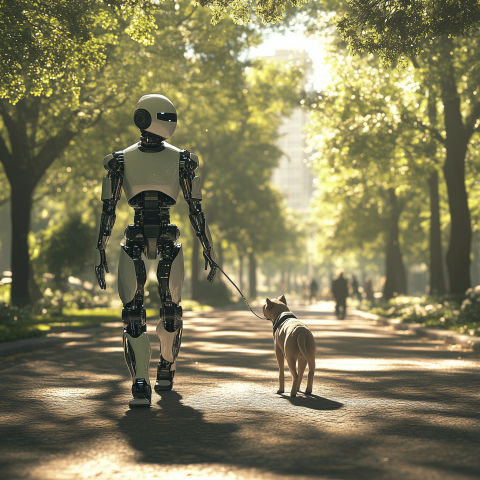Robot Walking Dog in City Park