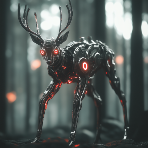 Robotic Deer with Red Glowing Eyes