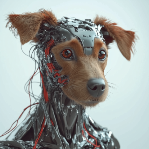 Robotic Dog with Organic Fur and Metal