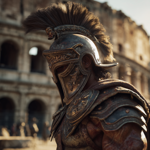 Roman Gladiator Warrior Before the Colosseum
