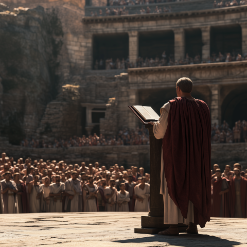 Roman Orator Addressing Crowd in Ancient Forum