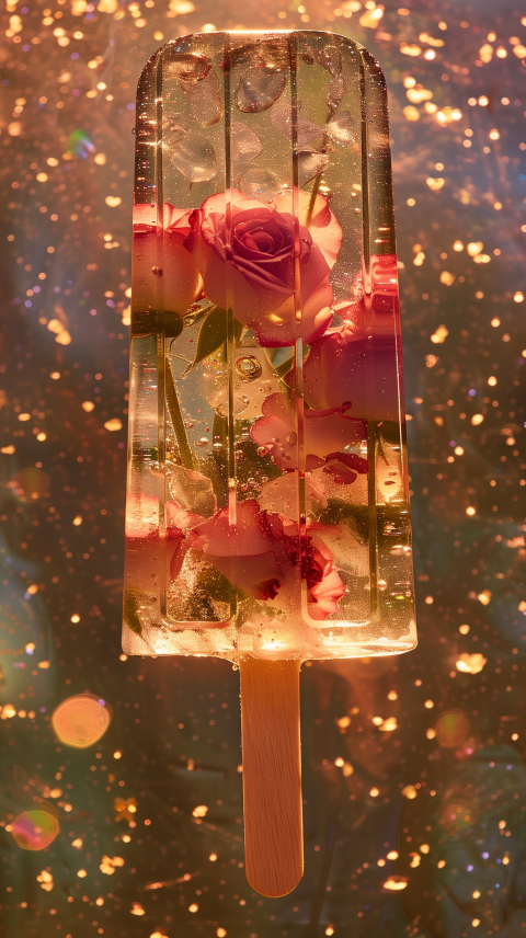 Rose Popsicle with Sparkling Background