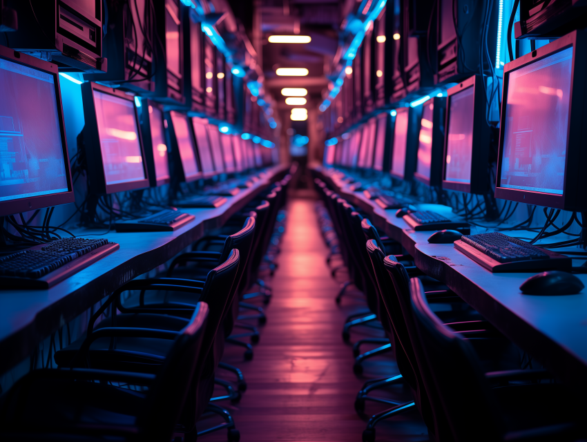 Row of Computers in Gaming Café