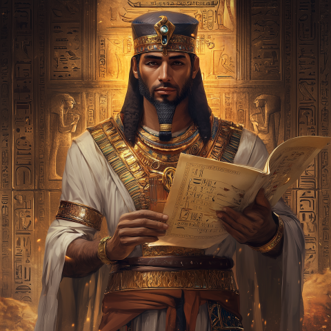 Royal Egyptian Figure Reading Scroll