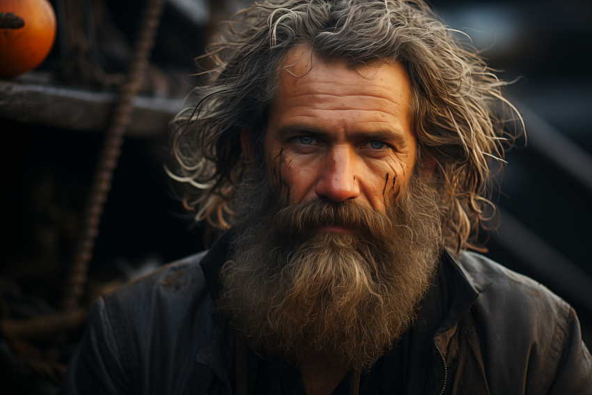 Rugged Man with Beard and Face Marks