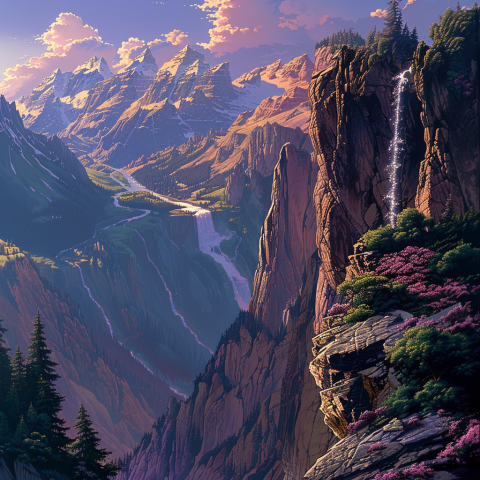 Rugged Peaks and Cascading Waterfalls