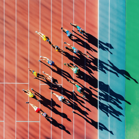Runners Sprinting on Track from Above