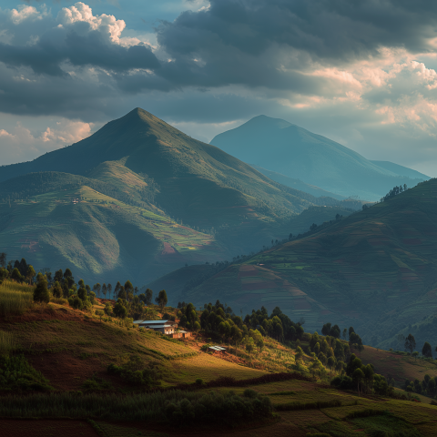 Sunny Layered Mountain Landscape