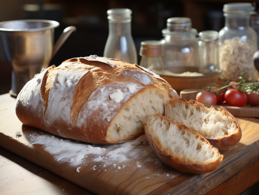 Rustic Artisan Bread on Wooden Board