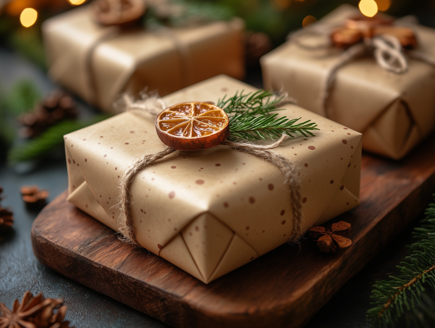 Rustic Christmas Gift with Dried Orange Accent
