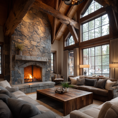 Rustic Living Room with Stone Fireplace