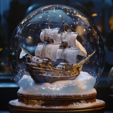 Sailing Ship Encased in Snow Globe