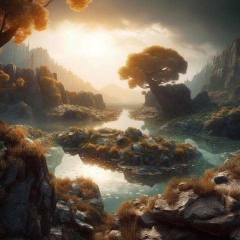 Scenic image of a tree standing over the water
