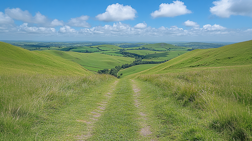 Scenic Pathway Through Rolling Green Hills