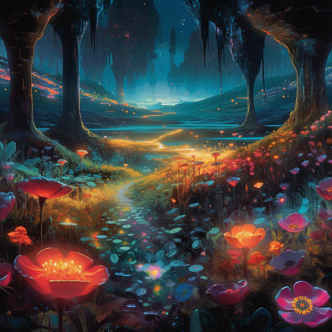 Vibrant Sci-Fi Floral Landscape