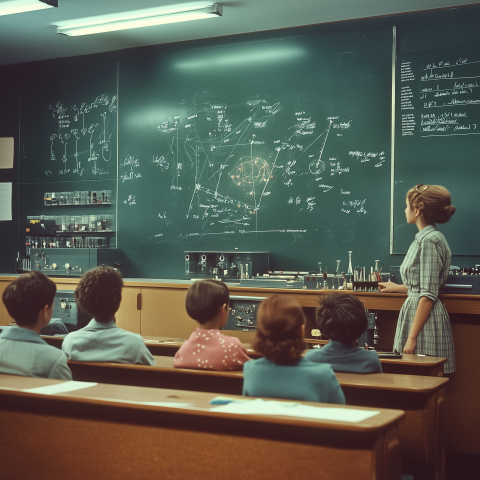 Science Teacher Explaining Concepts on Chalkboard