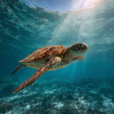 Sea Turtle Swimming in Clear Ocean