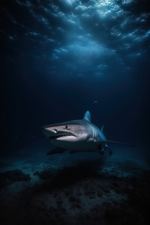 Shark swimming at night