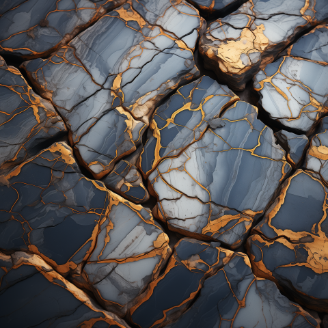 Shattered Blue Stone With Golden Veins