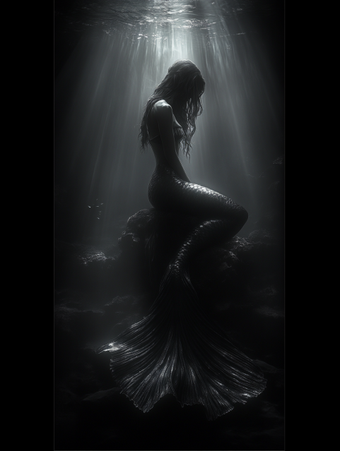Silhouette of a Mermaid in Underwater Glow