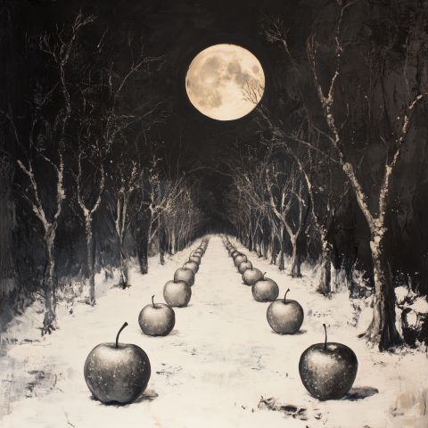 Silver Apples in Moonlit Snowy Orchard