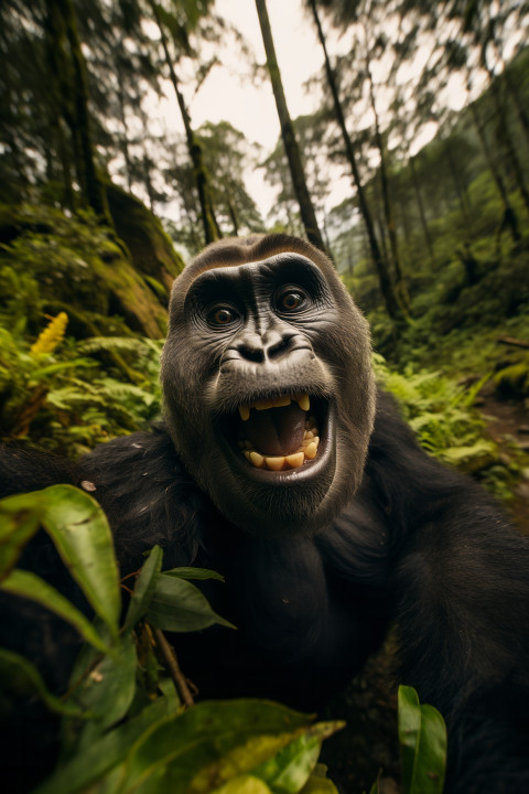 Silverback gorilla talking a selfie
