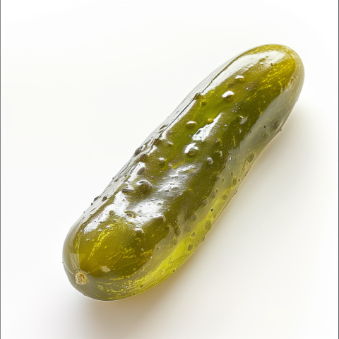 Single Pickled Cucumber on White Background