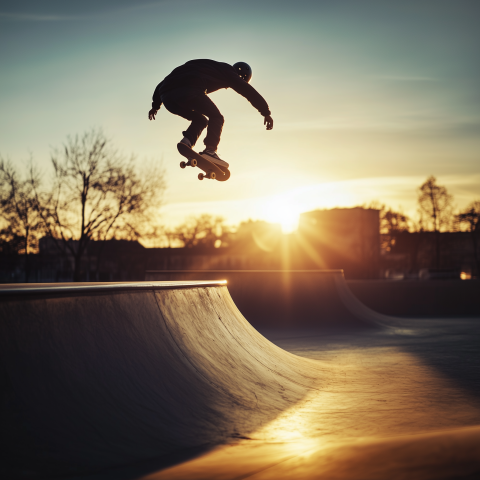 Skateboarder Performing Trick at Sunset