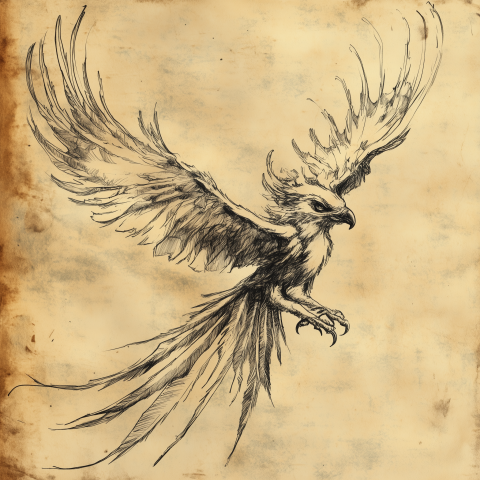 Sketch of a Mythical Phoenix in Flight