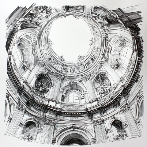 Sketch of Ornate Baroque Dome Interior