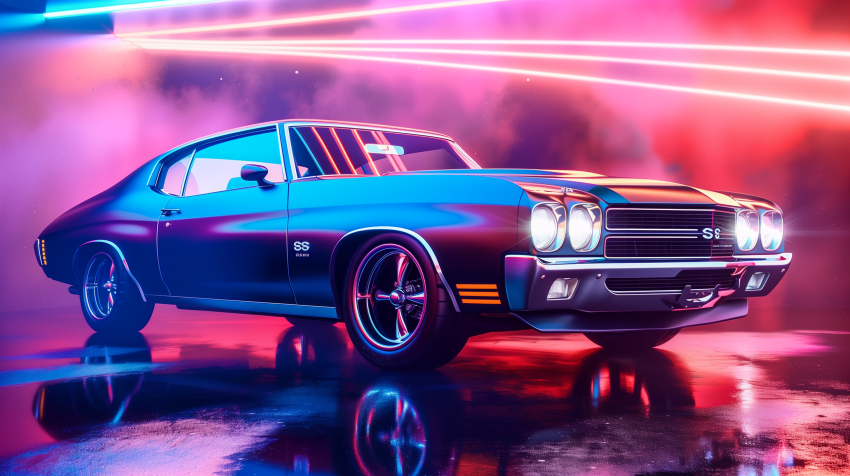 American muscle car With Neon Lights