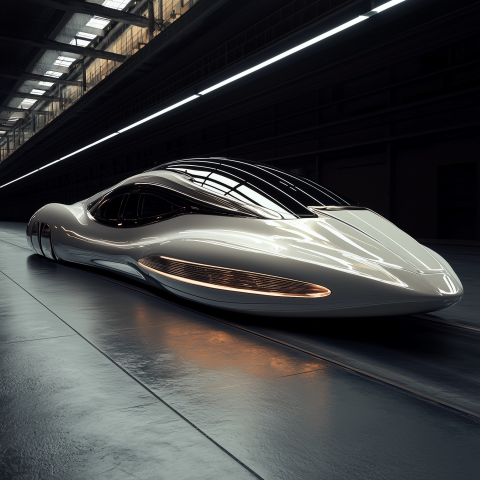 Sleek White Concept Car in Industrial Space
