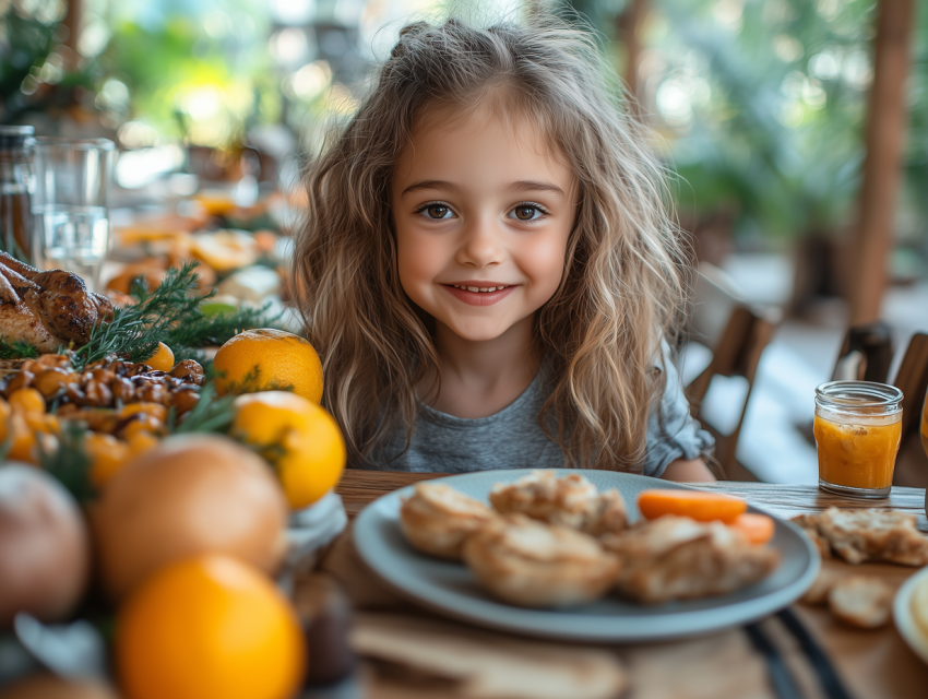 Smiling Child at Festive Holiday Feast