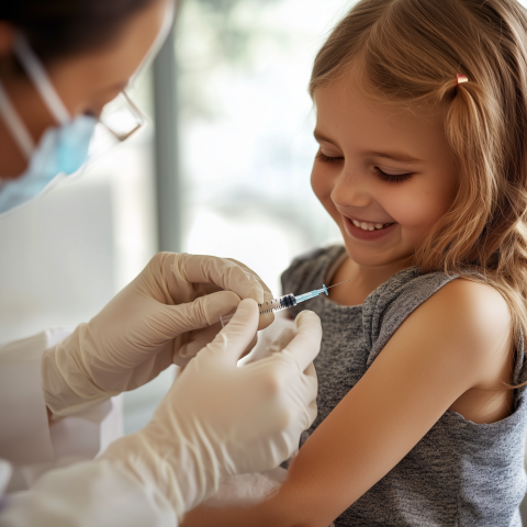 Smiling Child Receiving Vaccination from Doctor